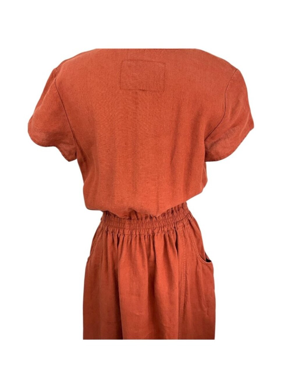Not Perfect Linen Reine Waisted Linen Dress Womens M Orange Short Sleeve Pockets - Picture 6 of 14
